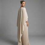 Women's Pleated Maxi Dress with Cape Overlay – Elegant Evening & Wedding Guest Dress
