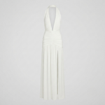 Women's Plunge Neck Halter Maxi Dress – Elegant Evening & Summer Wedding Guest Dress