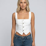 Women's Sleeveless Corset-Inspired Crop Top – Fitted Polyester Top for Evenings Out