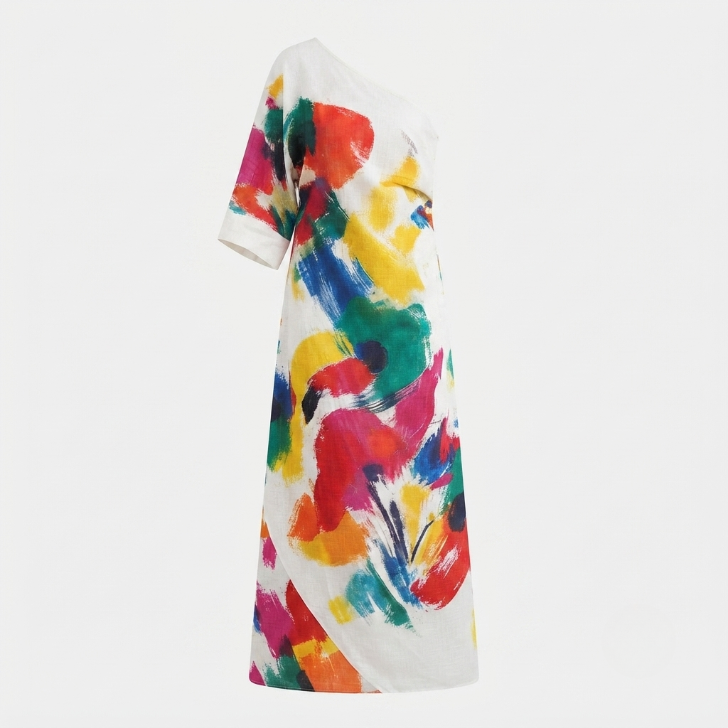 Women's Abstract Print Maxi Dress – Artistic Long Summer Dress for Events & Holidays