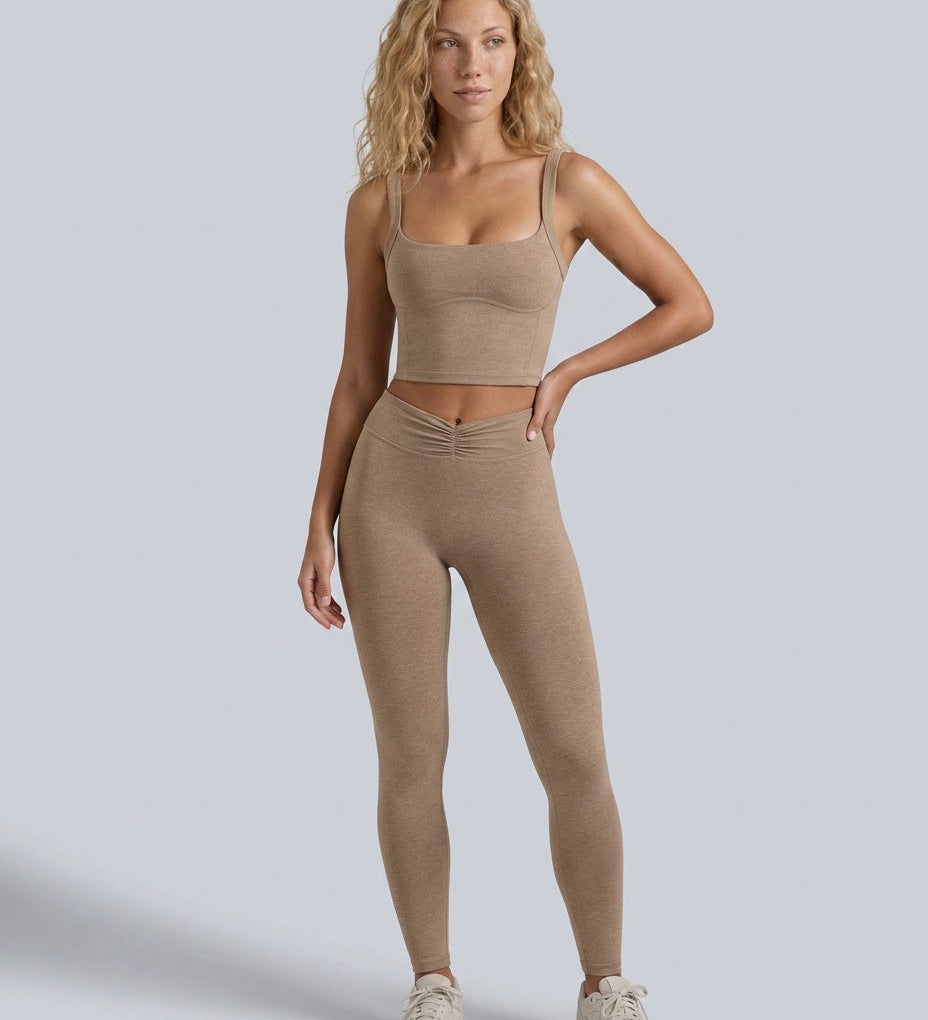 Women's Brown Marl Cropped Tank Top – Stretch Jersey Sleeveless Summer Top