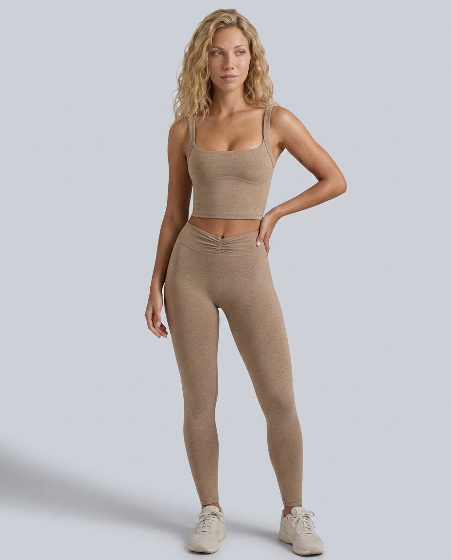 Women's Brown Marl Cropped Tank Top – Stretch Jersey Sleeveless Summer Top