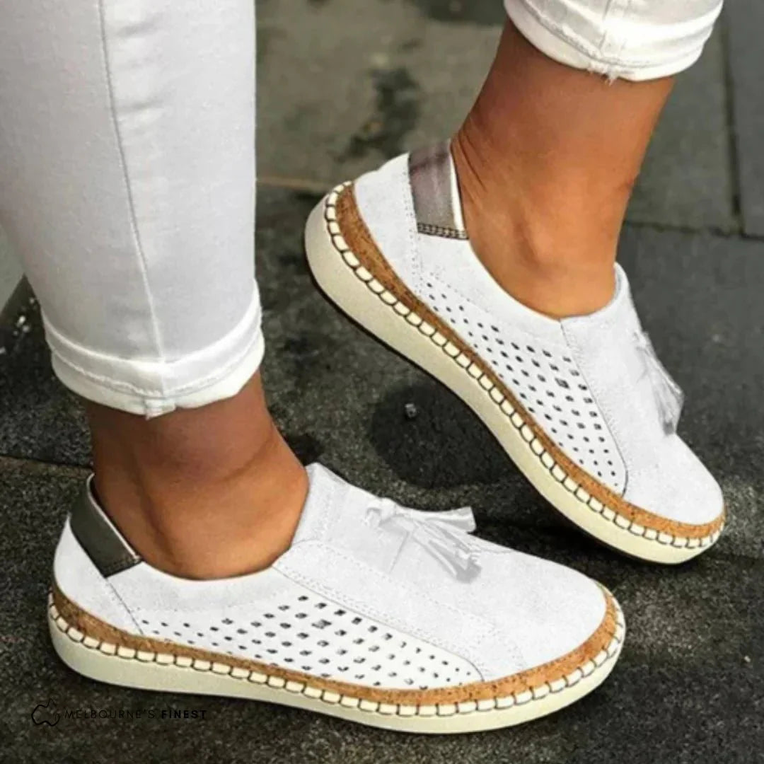 Women's Perforated Slip-On Loafers with Tassels – Breathable Flats for Summer Days