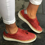 Women's Perforated Slip-On Loafers with Tassels – Breathable Flats for Summer Days