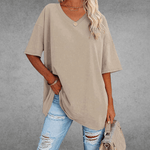 Women's Oversized V-Neck T-Shirt – Relaxed Dropped Shoulder Short Sleeve Tee