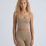 Women's Brown Marl Cropped Tank Top – Stretch Jersey Sleeveless Summer Top