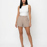 Women's High-Waist Wide-Leg Shorts with Turn-Up Hem – Cotton Blend Summer Shorts