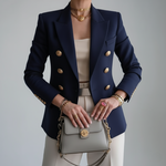 Women's Double-Breasted Fitted Blazer with Gold Buttons – Tailored Work & Evening Jacket