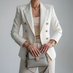 Women's Double-Breasted Fitted Blazer with Gold Buttons – Tailored Work & Evening Jacket