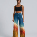 Women's Rainbow Gradient High-Waist Wide-Leg Jeans – Multicolour Statement Denim Pants