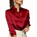 Women's Button-Down Long Sleeve Blouse with Point Collar – Relaxed Fit Workwear Shirt