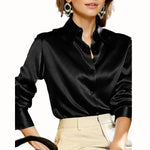 Women's Button-Down Long Sleeve Blouse with Point Collar – Relaxed Fit Workwear Shirt