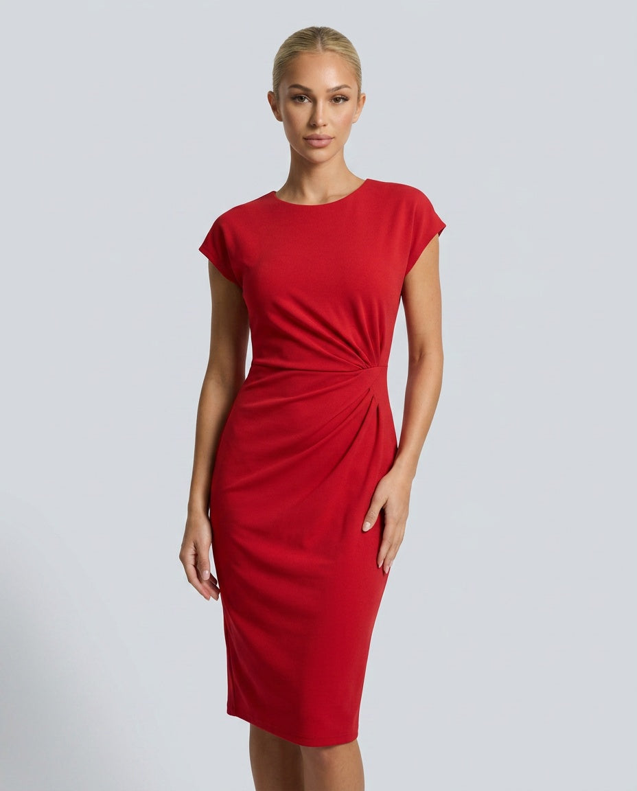 Women's Ruched Waist Midi Dress – Elegant Occasion, Work Function and Wedding Guest Dress