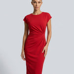 Women's Ruched Waist Midi Dress – Elegant Occasion, Work Function and Wedding Guest Dress