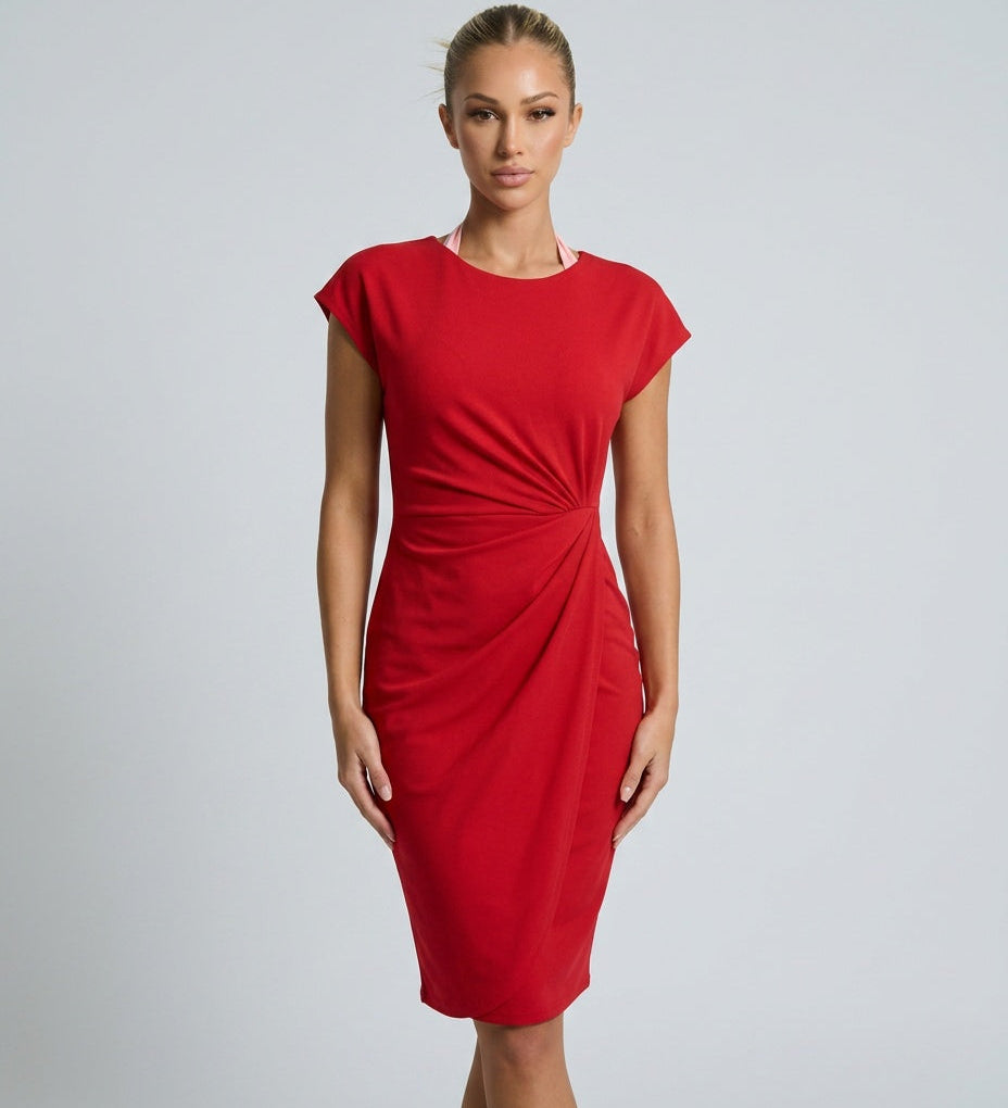 Women's Ruched Waist Midi Dress – Elegant Occasion, Work Function and Wedding Guest Dress