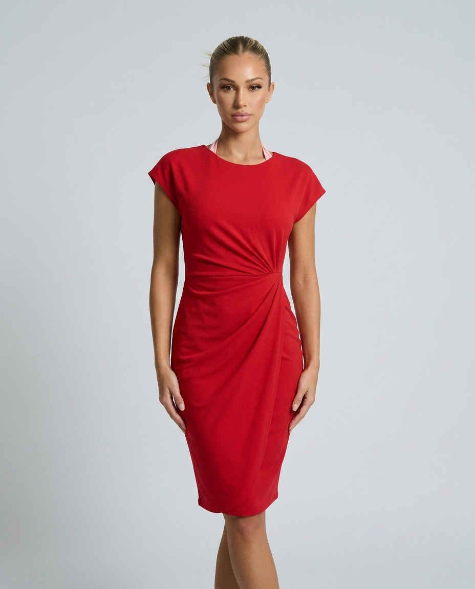 Women's Ruched Waist Midi Dress – Elegant Occasion, Work Function and Wedding Guest Dress