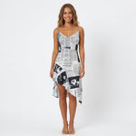 Women's Printed Strapless Asymmetric Mini Dress – Summer Party & Evening Dress
