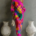 Women's Abstract Print Maxi Dress – Artistic Long Summer Dress for Events & Holidays