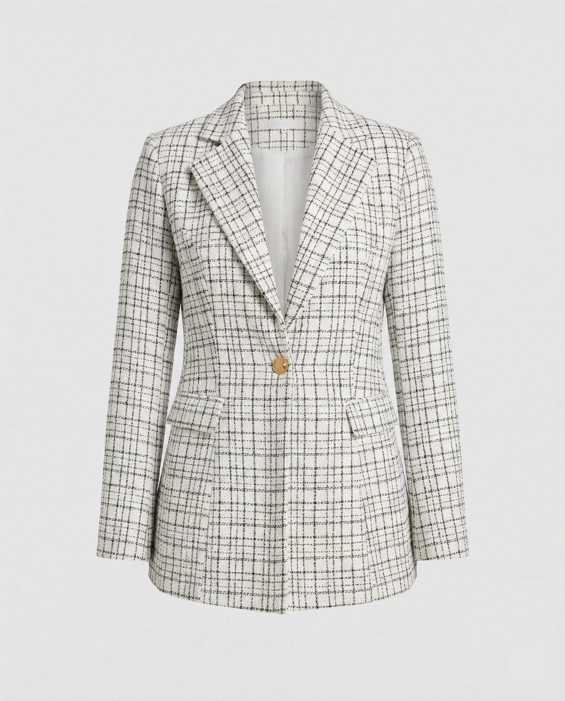 Women's Houndstooth Tailored Blazer – Single Button Notch Lapel Work Jacket