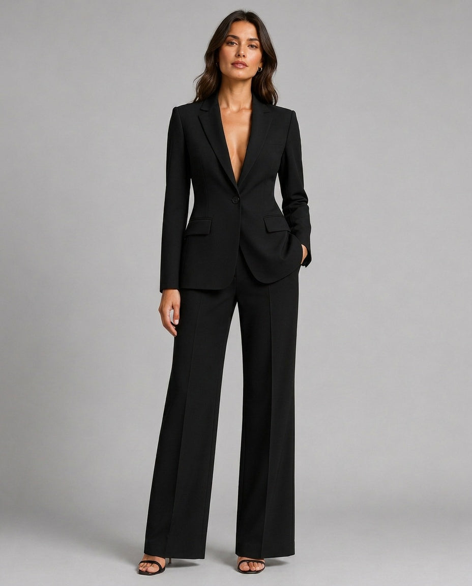 Women's Tailored Blazer and Wide Leg Pants Co-Ord Set – Two-Piece Workwear Suit