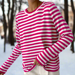 Women's Striped Long Sleeve T-Shirt with Crew Neck – Relaxed Fit Casual Everyday Top