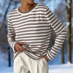 Women's Striped Long Sleeve T-Shirt with Crew Neck – Relaxed Fit Casual Everyday Top