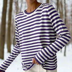 Women's Striped Long Sleeve T-Shirt with Crew Neck – Relaxed Fit Casual Everyday Top