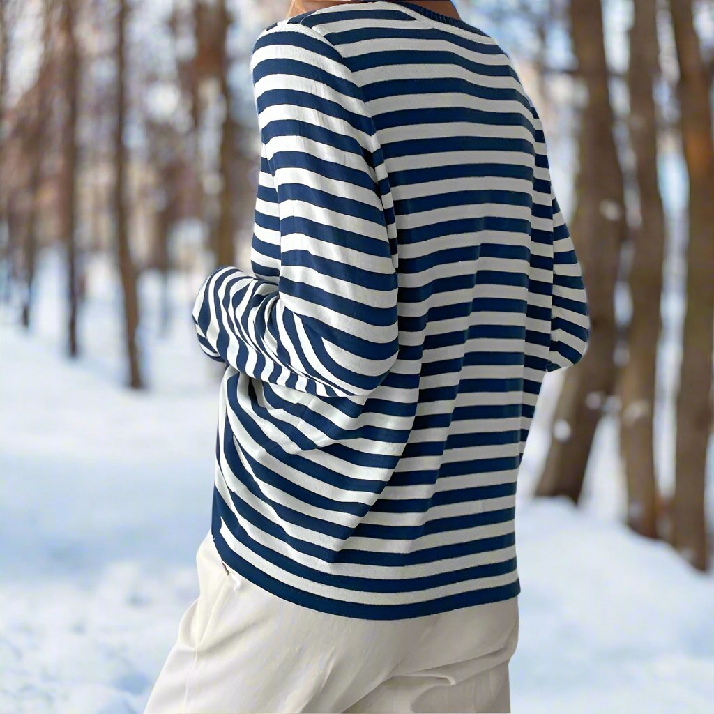 Women's Striped Long Sleeve T-Shirt with Crew Neck – Relaxed Fit Casual Everyday Top