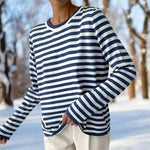 Women's Striped Long Sleeve T-Shirt with Crew Neck – Relaxed Fit Casual Everyday Top