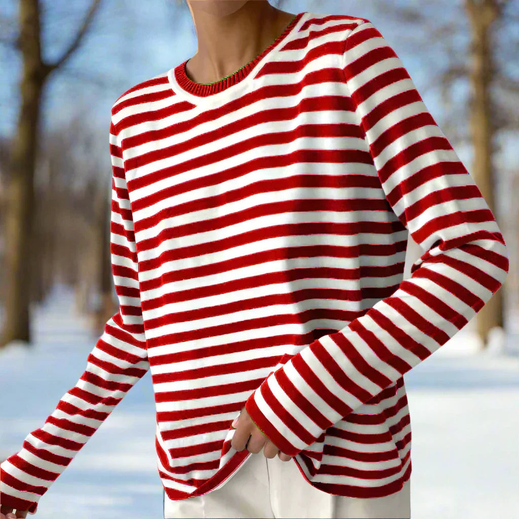 Women's Striped Long Sleeve T-Shirt with Crew Neck – Relaxed Fit Casual Everyday Top