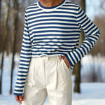 Women's Striped Long Sleeve T-Shirt with Crew Neck – Relaxed Fit Casual Everyday Top
