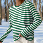 Women's Striped Long Sleeve T-Shirt with Crew Neck – Relaxed Fit Casual Everyday Top