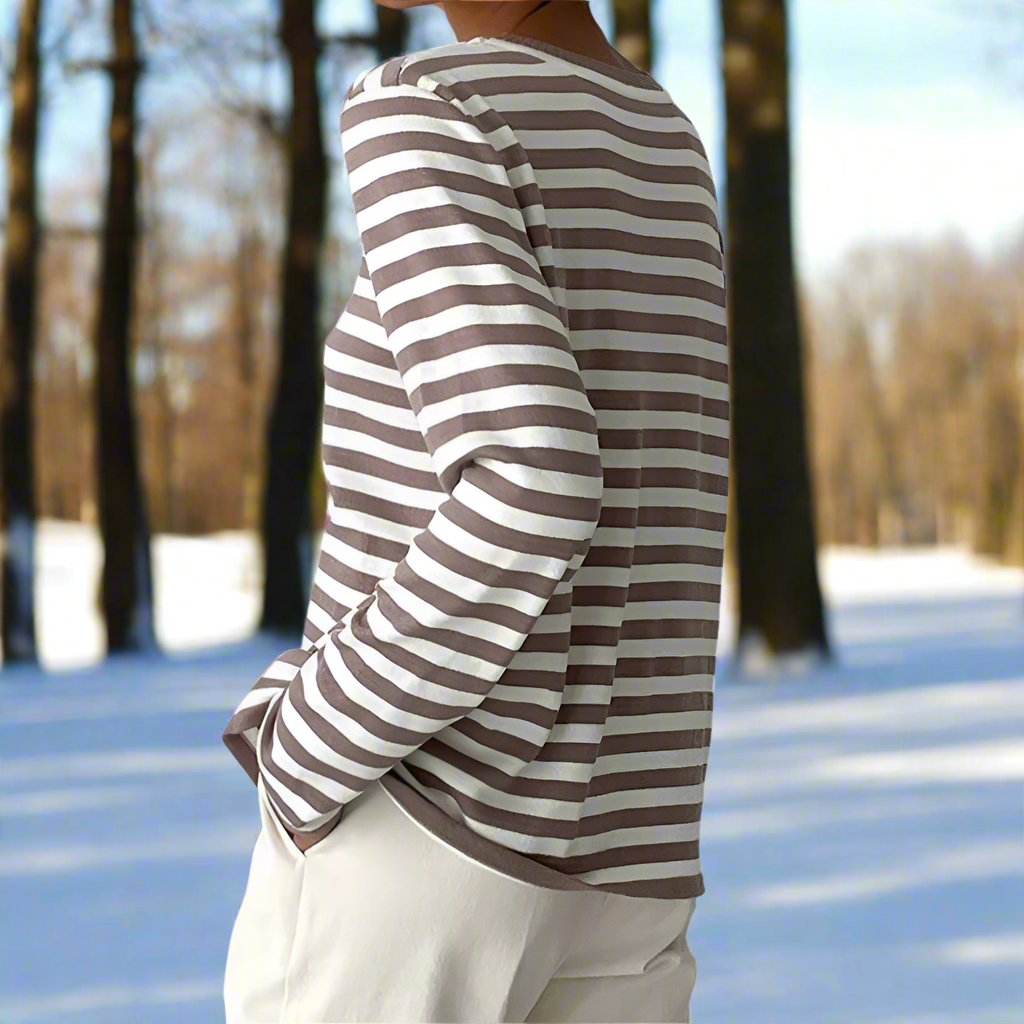 Women's Striped Long Sleeve T-Shirt with Crew Neck – Relaxed Fit Casual Everyday Top