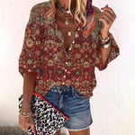 Women's Floral Print V-Neck Boho Blouse with Flared Sleeves – Relaxed Summer Top