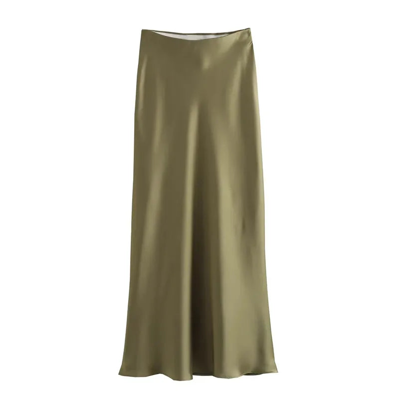 Women's Satin Midi Skirt with Flowing Fit – Elegant Skirt for Work, Brunch & Events