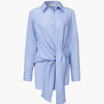 Women's Long Blouse with Knot Waist & Long Sleeves – Elegant Tunic Top for Work & Smart Casual