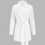 Women's Long Blouse with Knot Waist & Long Sleeves – Elegant Tunic Top for Work & Smart Casual