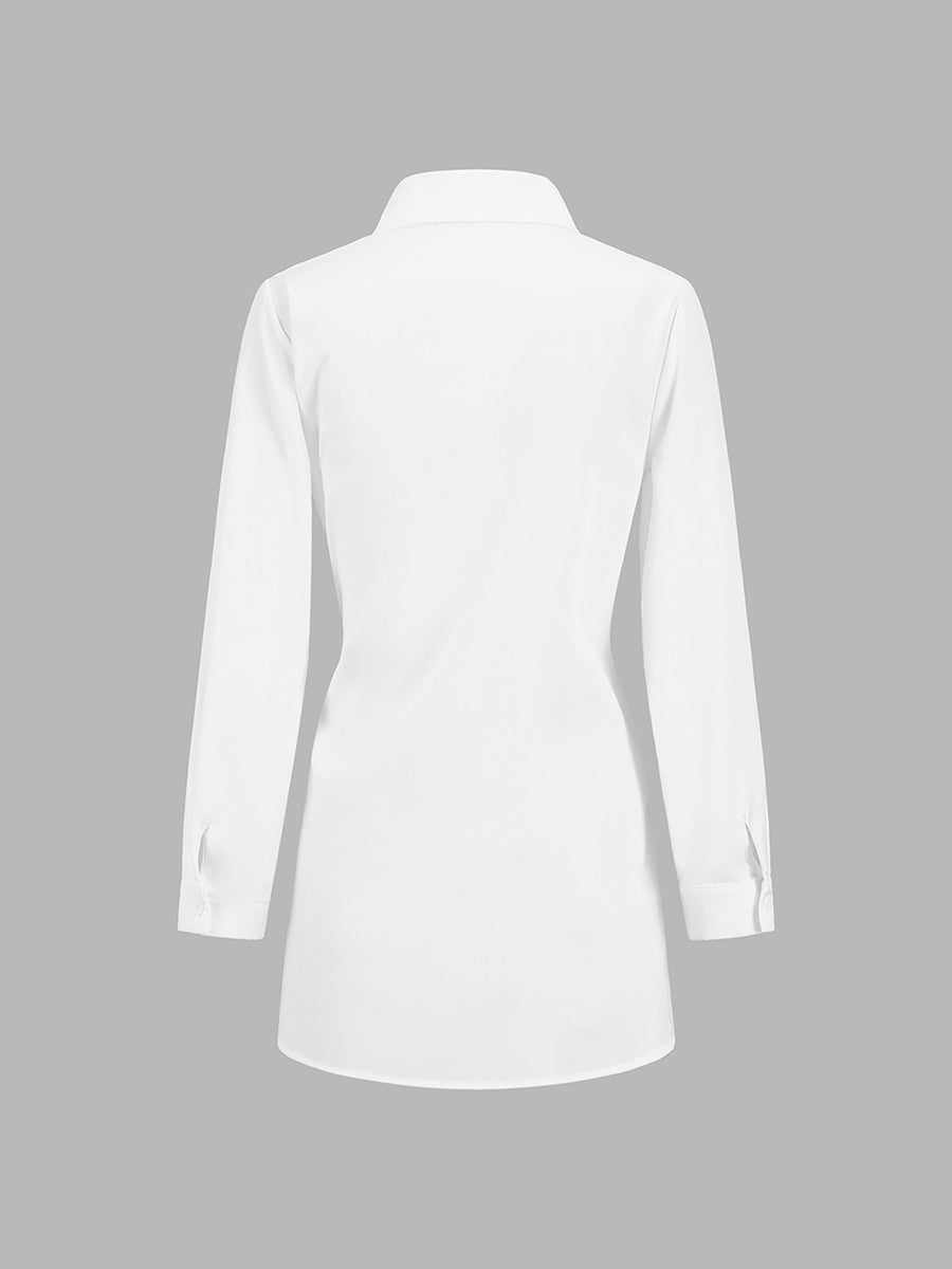 Women's Long Blouse with Knot Waist & Long Sleeves – Elegant Tunic Top for Work & Smart Casual