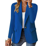 Women's Single Button Long Sleeve Blazer with Notched Lapel & Flap Pockets – Office & Casual