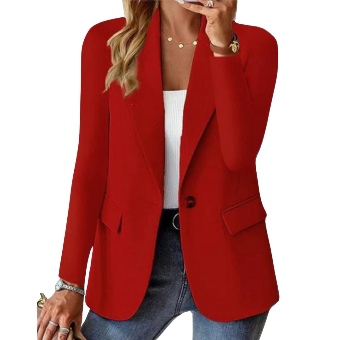 Women's Single Button Long Sleeve Blazer with Notched Lapel & Flap Pockets – Office & Casual