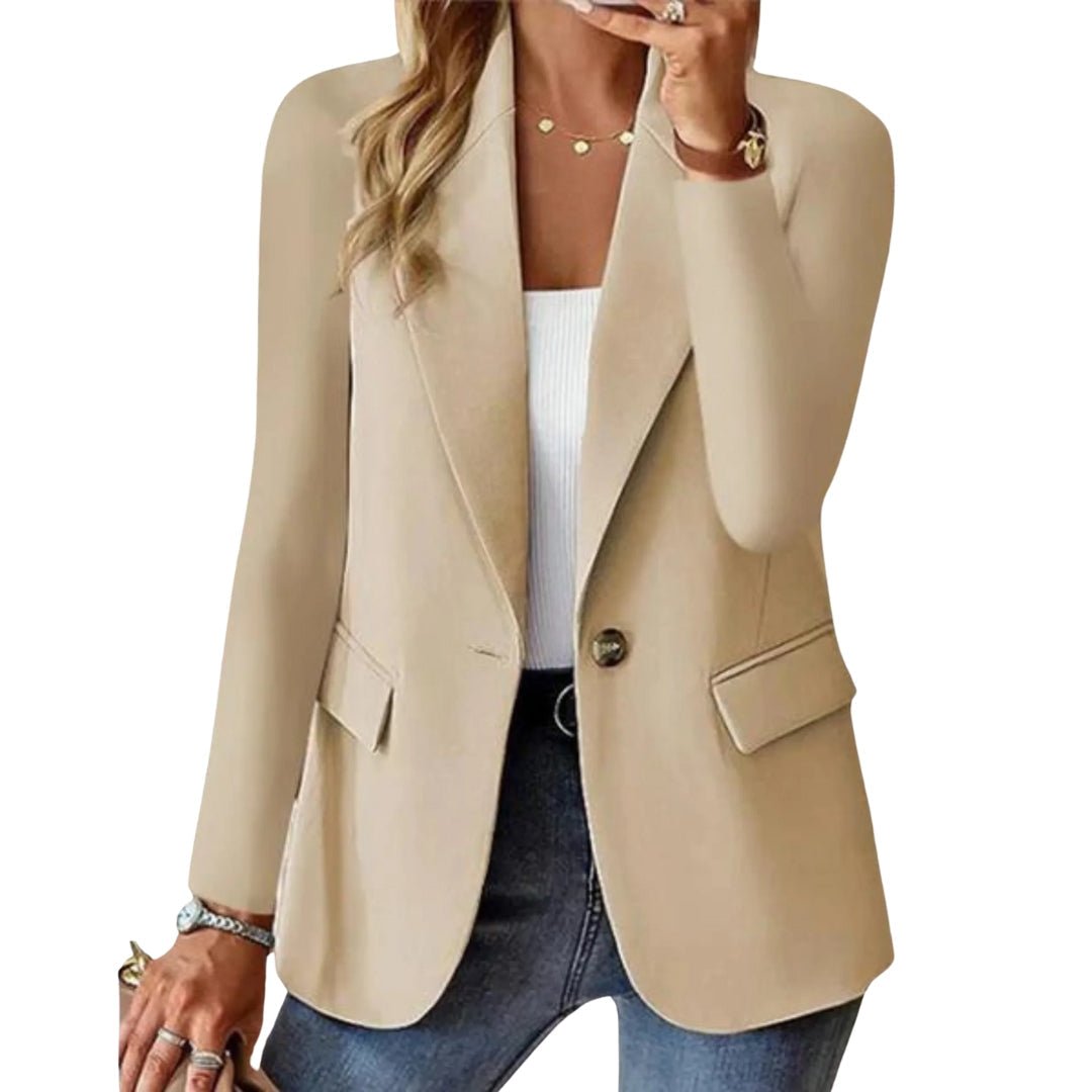 Women's Single Button Long Sleeve Blazer with Notched Lapel & Flap Pockets – Office & Casual