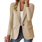 Women's Single Button Long Sleeve Blazer with Notched Lapel & Flap Pockets – Office & Casual