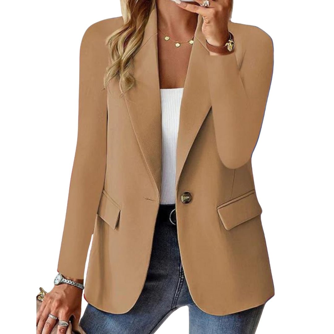 Women's Single Button Long Sleeve Blazer with Notched Lapel & Flap Pockets – Office & Casual