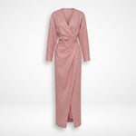 Women's Wrap Maxi Dress with Draped Waist – Linen-Look Wedding Guest & Garden Party Dress