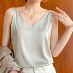 Women's Satin-Look V-Neck Tank Top with Relaxed Fit – Elegant Sleeveless Cami for Work & Dinner