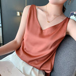 Women's Satin-Look V-Neck Tank Top with Relaxed Fit – Elegant Sleeveless Cami for Work & Dinner