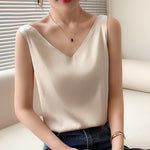 Women's Satin-Look V-Neck Tank Top with Relaxed Fit – Elegant Sleeveless Cami for Work & Dinner
