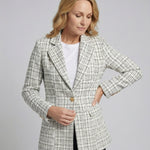 Women's Houndstooth Tailored Blazer – Single Button Notch Lapel Work Jacket