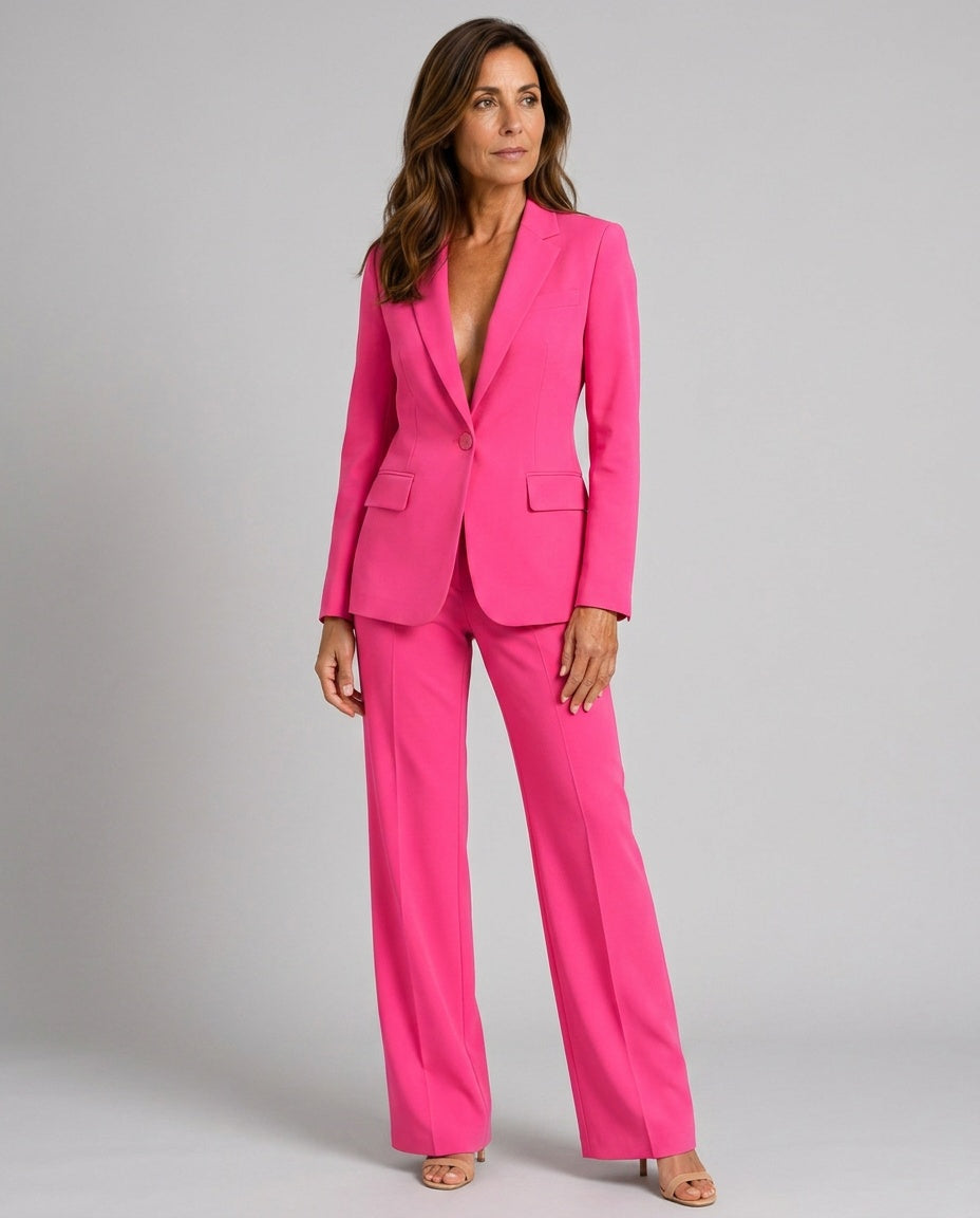 Women's Tailored Blazer and Wide Leg Pants Co-Ord Set – Two-Piece Workwear Suit