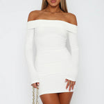 Women's Off Shoulder Long Sleeve Bodycon Mini Dress – Date Night & Cocktail Party Dress